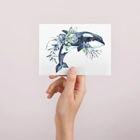 Watercolor Orca Whale Wall Art Illustration Print Unframed - Picture 4 of 9